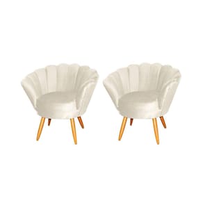 Kit 2 Poltronas Decorativa Pétala Veludo Bege Pés Madeira Ms Decor