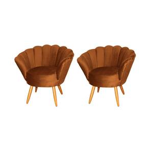 Kit 2 Poltronas Decorativa Pétala Veludo Terracota Pés Madeira Ms Decor
