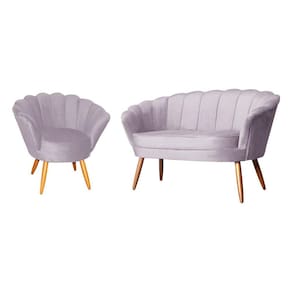 Kit Namoradeira + 1 Poltrona Decorativa Pétala Veludo Rosê Pés Madeira Ms Decor