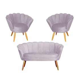 Kit Namoradeira + 2 Poltronas Decorativa Pétala Veludo Rosê Pés Madeira Ms Decor