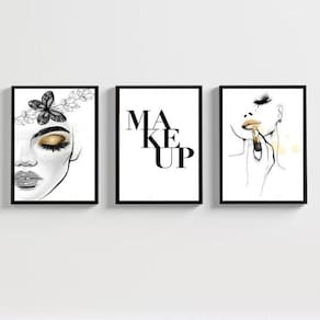 Kit 3 Quadros Decorativos Makeup 45x34cm - Moldura Preta