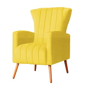 Poltrona Decorativa Melinda Suede Amarelo Pés Madeira Ms Decor