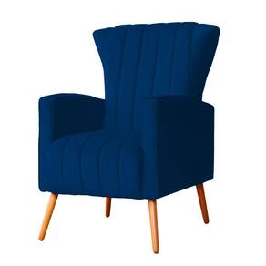 Poltrona Decorativa Melinda Suede Azul Marinho Pés Madeira Ms Decor