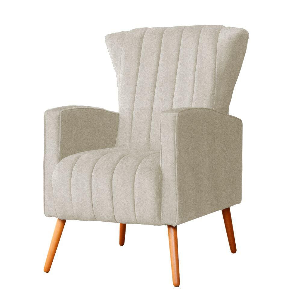 Poltrona Decorativa Melinda Suede Bege Pés Madeira Ms Decor