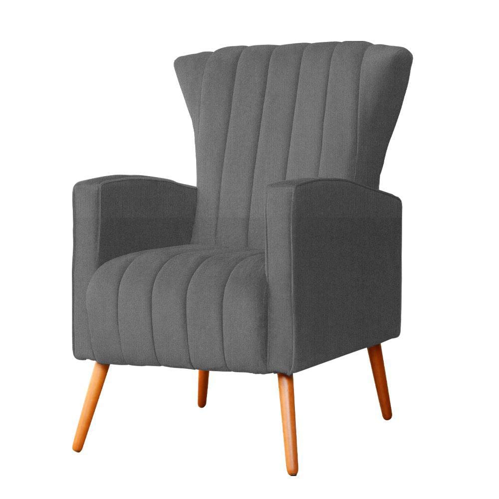 Poltrona Decorativa Melinda Suede Cinza Pés Madeira Ms Decor
