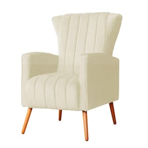 Poltrona Decorativa Melinda Suede Marfim Pés Madeira Ms Decor