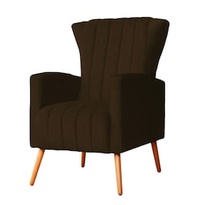 Poltrona Decorativa Melinda Suede Marrom Pés Madeira Ms Decor