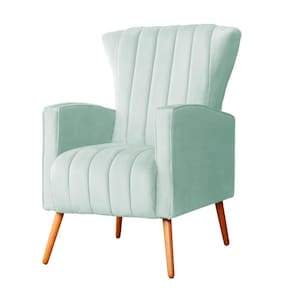 Poltrona Decorativa Melinda Veludo Acqua Pés Madeira Ms Decor