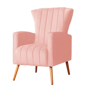 Poltrona Decorativa Melinda Veludo Rosa Pés Madeira Ms Decor
