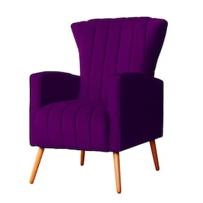 Poltrona Decorativa Melinda Veludo Roxo Pés Madeira Ms Decor