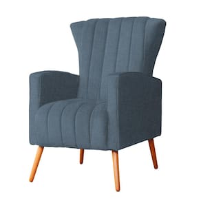 Poltrona Decorativa Melinda Linho Azul Marinho Pés Madeira Ms Decor