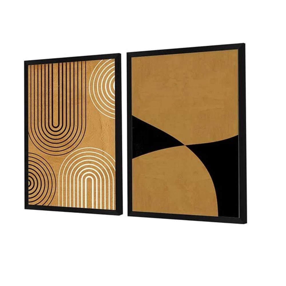 Dupla de Quadros Decorativos Boho Moderno Linhas e Formas