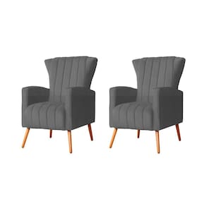 Kit 2 Poltronas Decorativa Melinda Suede Cinza Pés Madeira Ms Decor