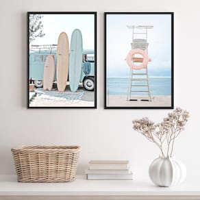Quadros Fotografias Praia Kombi Surf - Madeira Branca