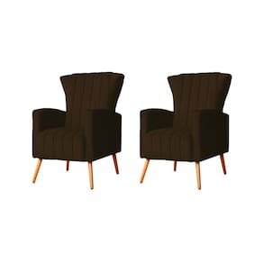 Kit 2 Poltronas Decorativa Melinda Suede Marrom Pés Madeira Ms Decor