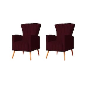 Kit 2 Poltronas Decorativa Melinda Suede Marsala Pés Madeira Ms Decor