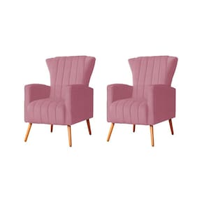 Kit 2 Poltronas Decorativa Melinda Suede Rosa Pés Madeira Ms Decor