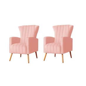Kit 2 Poltronas Decorativa Melinda Veludo Rosa Pés Madeira Ms Decor