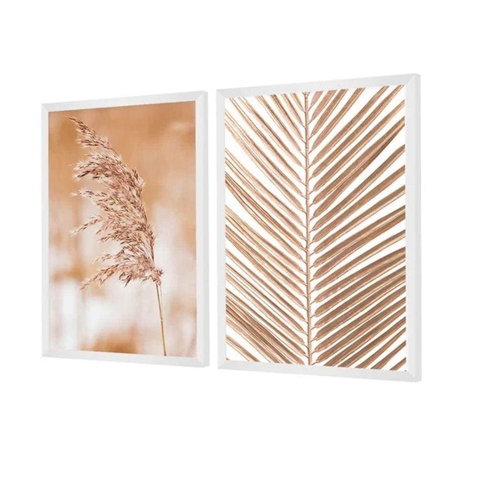 Dupla de Quadros Decorativos Bege Minimalista Trigo