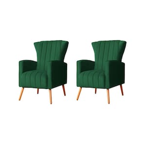 Kit 2 Poltronas Decorativa Melinda Veludo Verde Pés Madeira Ms Decor