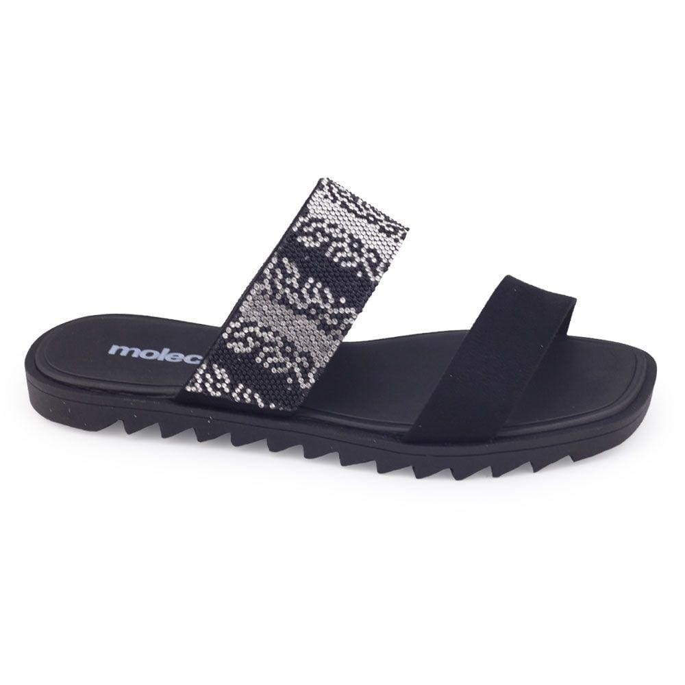 Chinelo feminino Moleca 5454.116 tiras largas camurça strass