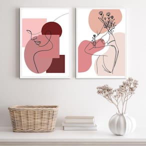Kit 2 Quadros Quarto Mulher Rosê 33x24cm - Madeira Branca