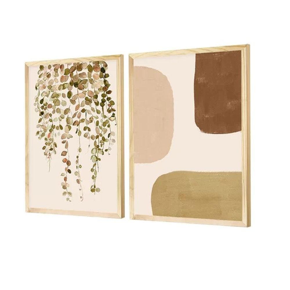 Dupla de Quadros Decorativos Boho Folhagens Formas