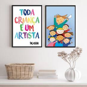 Kit 2 Quadros Infantis 33x24cm - Vidro e Moldura Preta