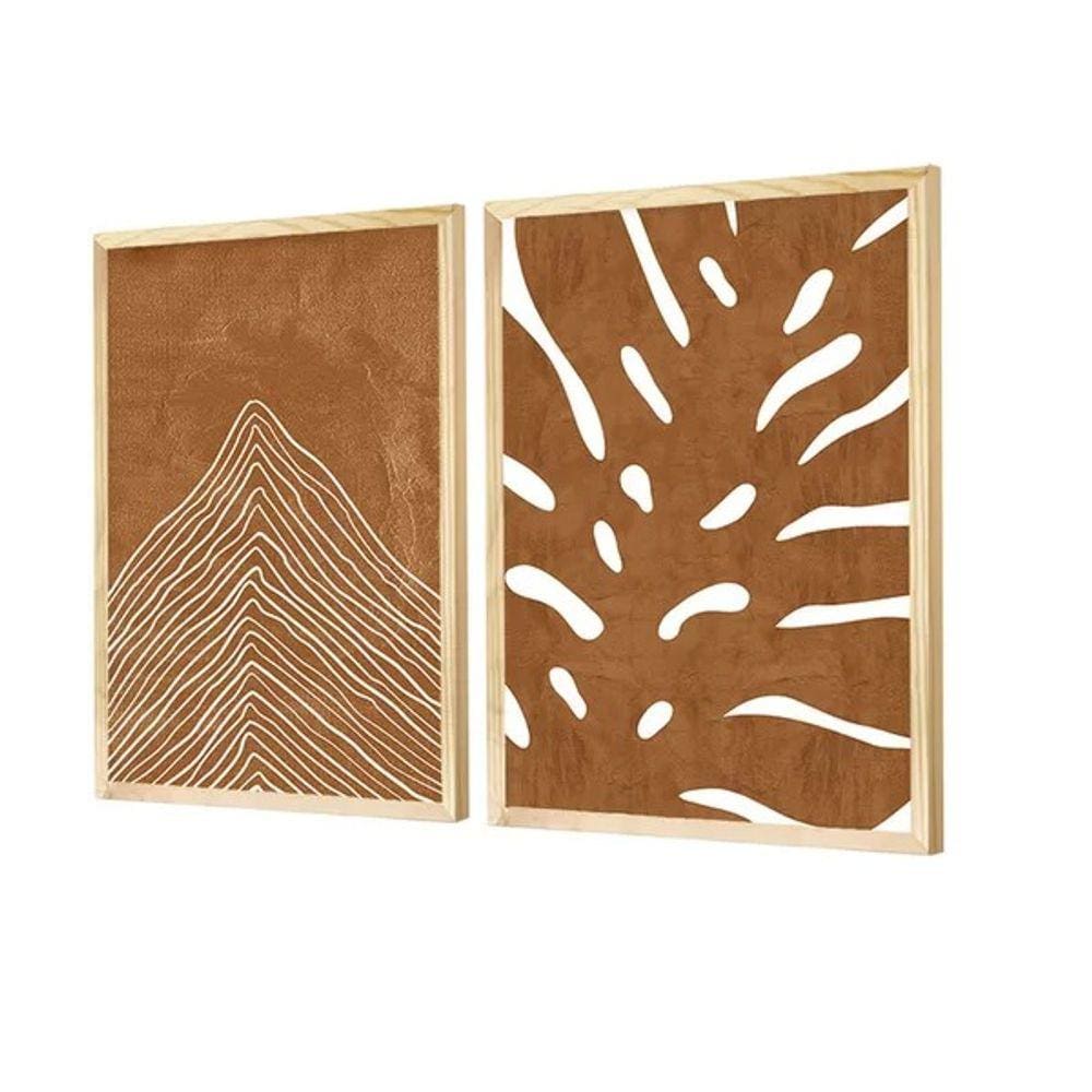 Dupla de Quadros Decorativos Boho Abstrato Marrom