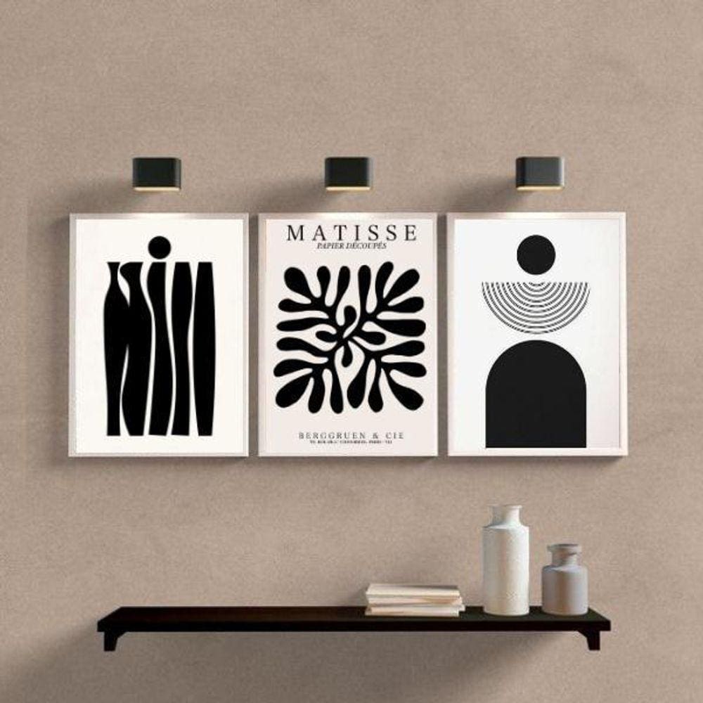 Kit 3 Quadros Abstratos Matisse 33x24cm - Vidro