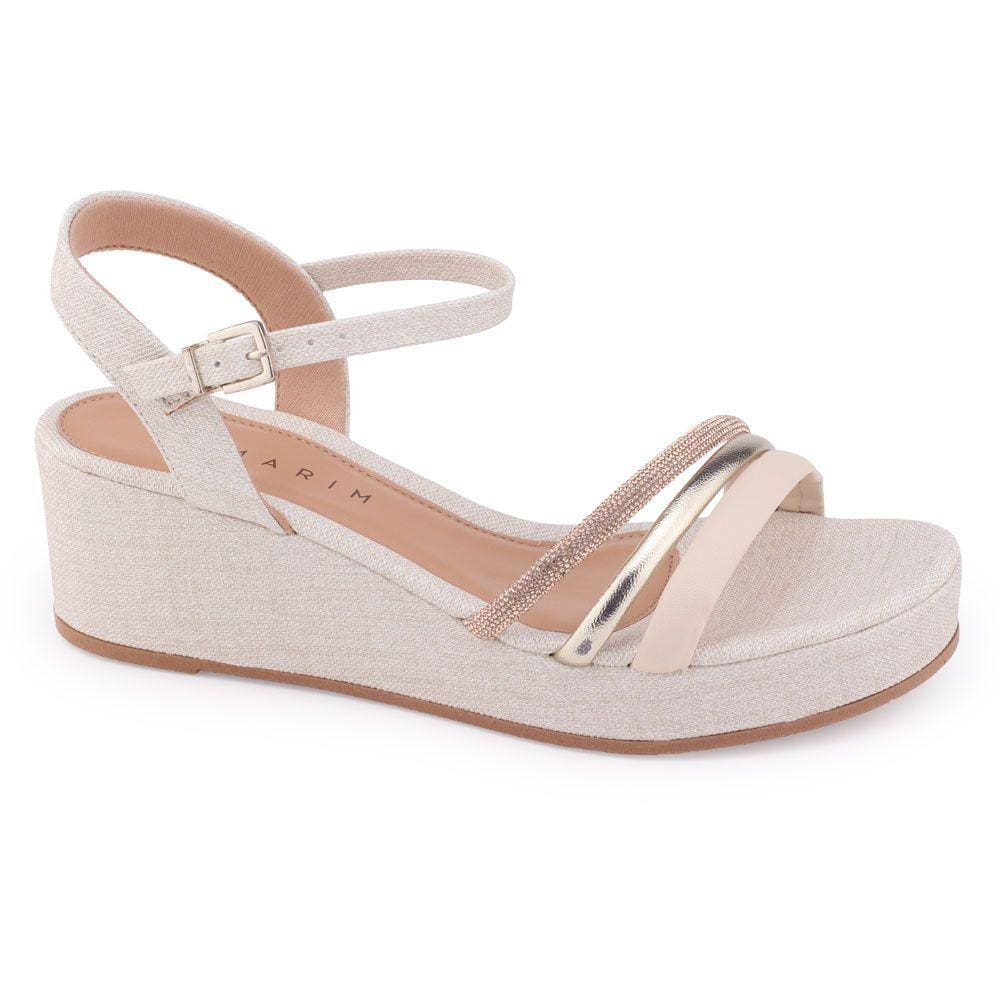 Sandália Ramarim 23-8205 tiras rosê ouro anabela natural
