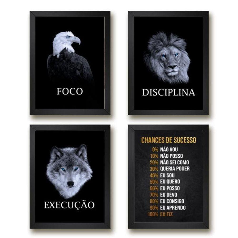 Kit 4 Quadros Motivacionais 33x24cm - Madeira Branca
