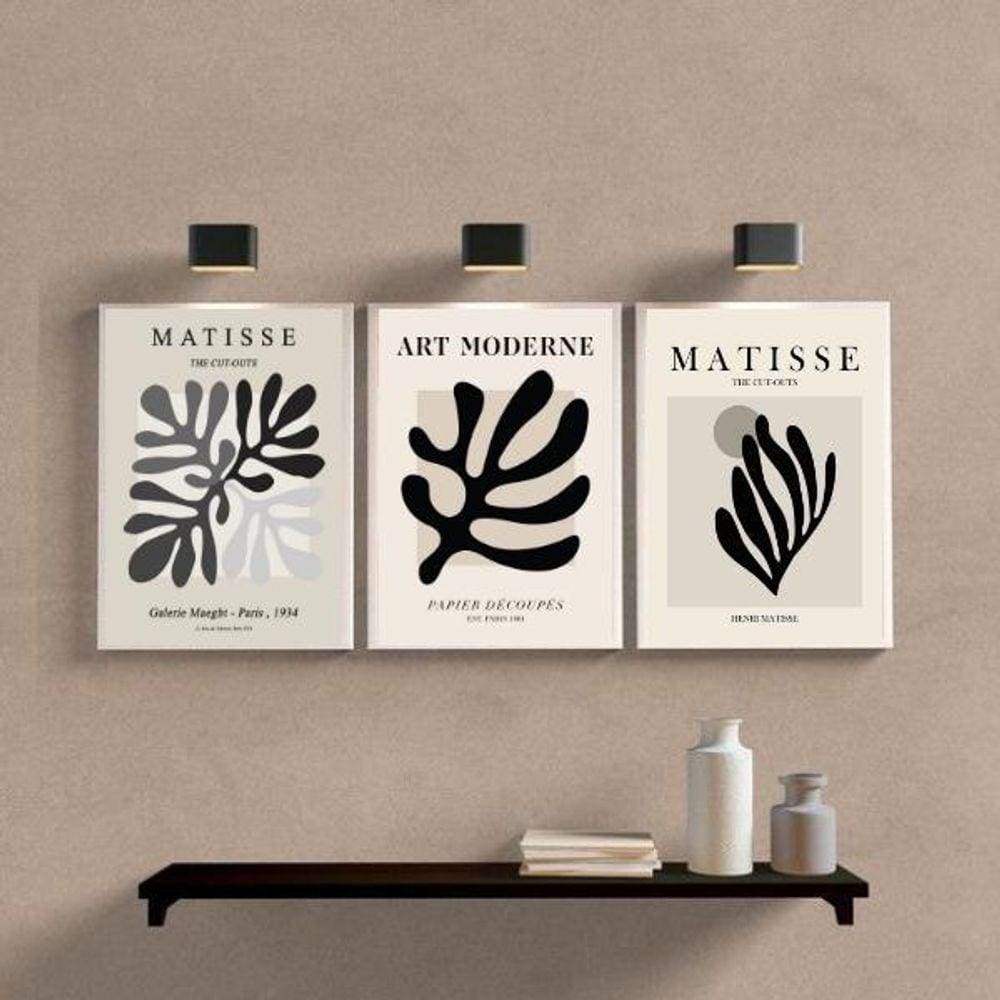 Kit 3 Quadros Abstratos Matisse 45x34cm - Vidro e Preta