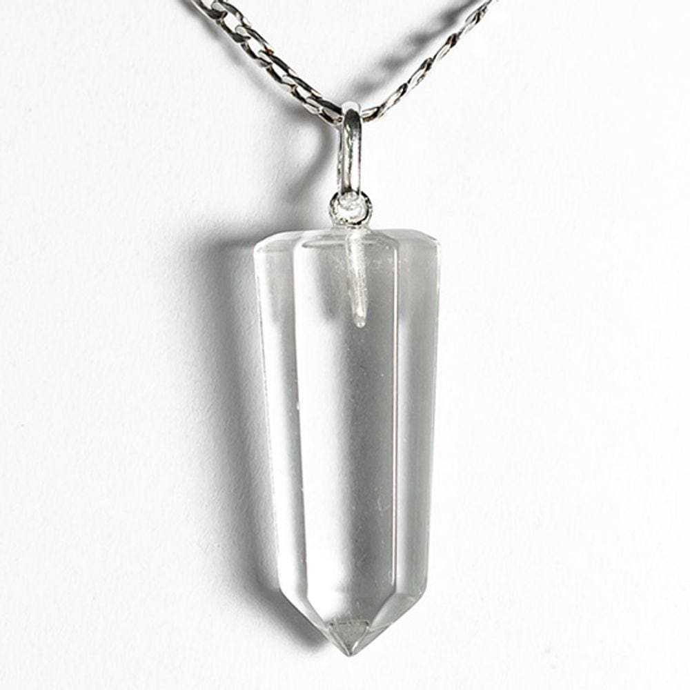 Colar Pontinha Pedra Cristal Presilha e Pino Prata 950