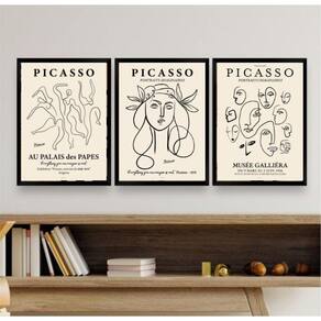 Kit 3 Quadros Picasso 45x34cm - Moldura Preta