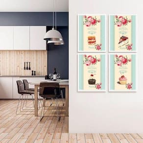 Quadros Vintage Cozinha Doces/Bolos 33x24cm - Madeira Branca