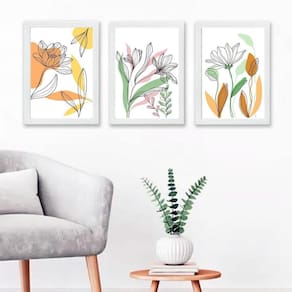 Kit 3 Quadros Decorativos Flores Soft Aquarela 33X24Cm