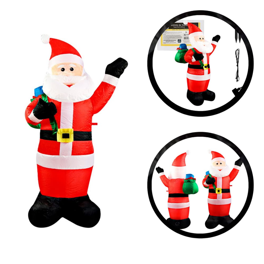Decoração Papai Noel Inflável Grande LED Jardim Bivolt Natal