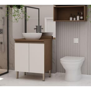 Gabinete para Banheiro 2 Portas sem Cuba com 1 Nicho Acquaflex Ébano/Off White