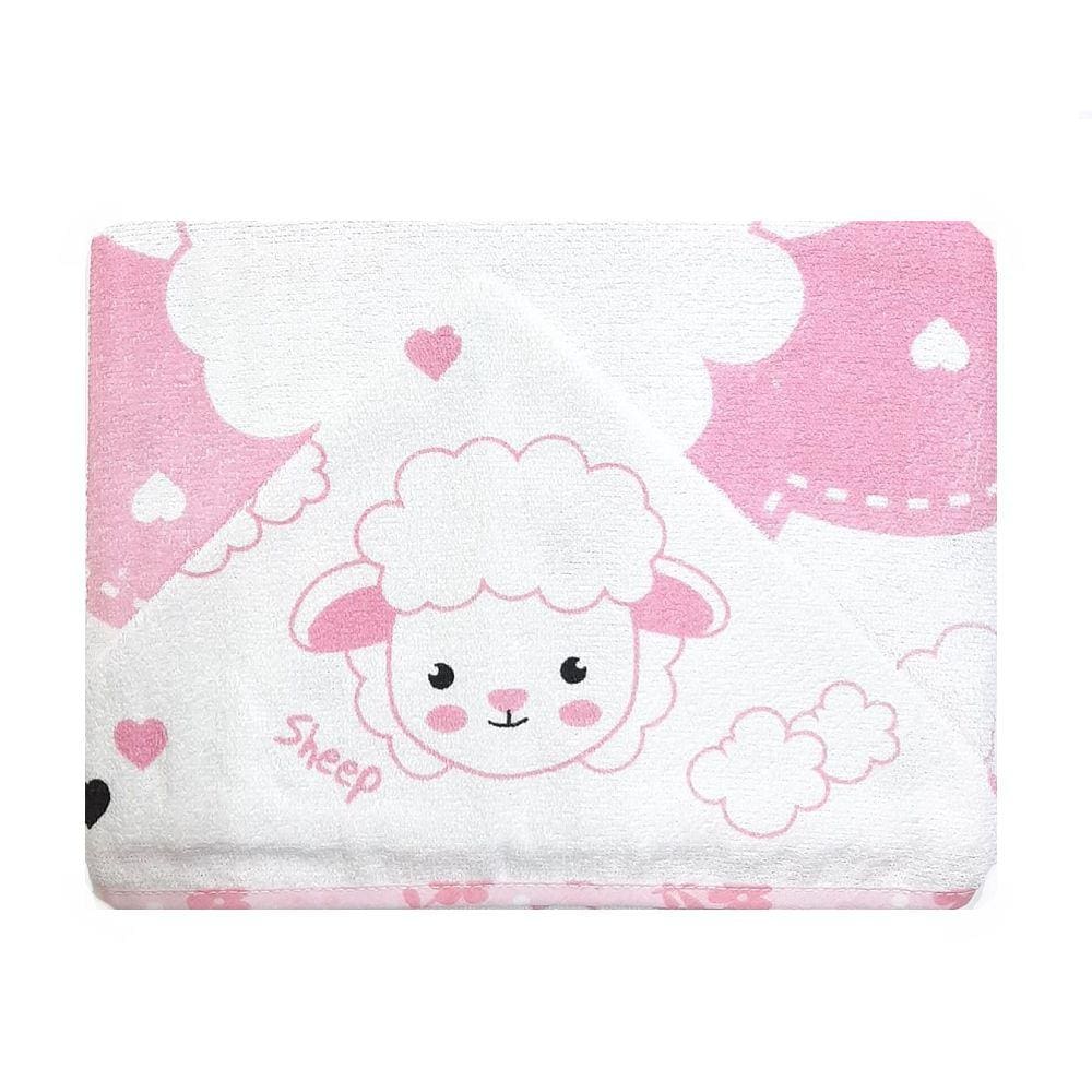 TOALHA DE BEBÊ COM CAPUZ E FORRO FRALDA 70X90 MINASREY Ovelha Rosa