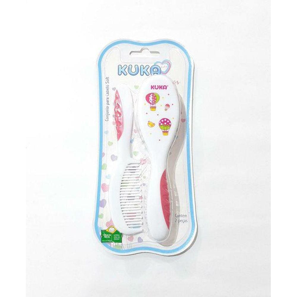 Escova e Pente Kuka Soft macia  - Rosa 