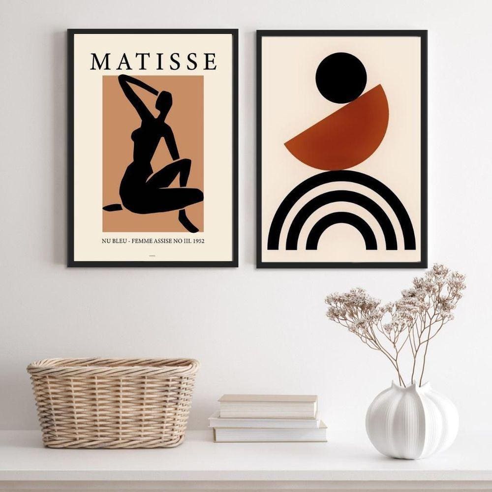 Kit 2 Quadros Minimalistas Marrom com Preto Matisse 45x34cm