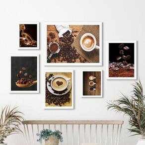 Kit 6 Quadros Decorativos Café 18x24cm 24x33cm 33x45cm Preto