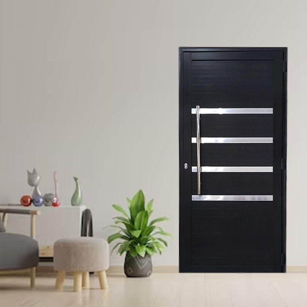 Porta Lambril de Alumínio 210 x 90cm com Puxador e Friso Linha 30 Lado Direito Preto