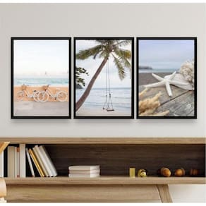 Kit 3 Quadros Decorativos Praia Soft 45x34cm - com Vidro