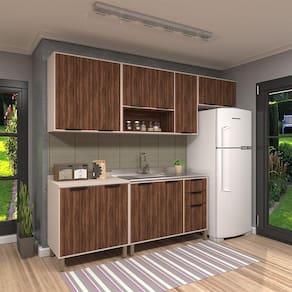 Cozinha Modulada Completa 5 Peças Balcões Aéreos com Nichos e Tampo Stylo Luciane Móveis
