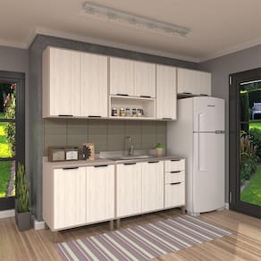 Cozinha Modulada Completa 5 Peças Balcões Aéreos com Nichos e Tampo Stylo Luciane Móveis