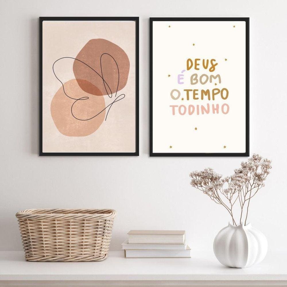 Quadros Borboleta Deus é Bom 33x24cm - Madeira Branca