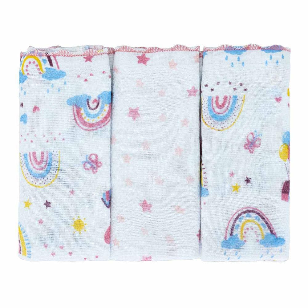 Pano De Boca Bublim Baby 3 Unidades 100% Algodão Estampado/Liso 34Cm X 40Cm