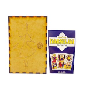 Kit Novo Taro Marselha 78 Cartas e Porta Tarô Caixa Madeira